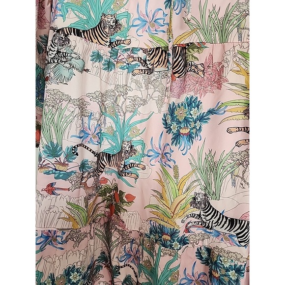 Summery Pink Asian Tiger Floral Tiered Maxi Mumu 3/4 Flutter Slvs Feminine 2XL - Picture 2 of 14